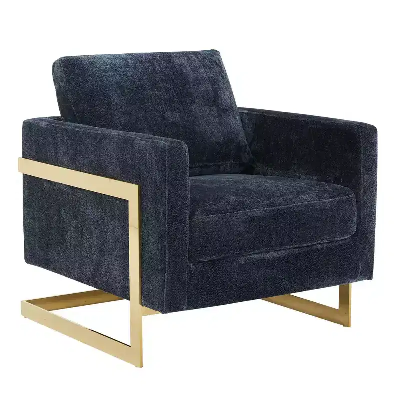 Accent Arm Chair Upholstered in Boucle with Gold Stainless Steel Frame