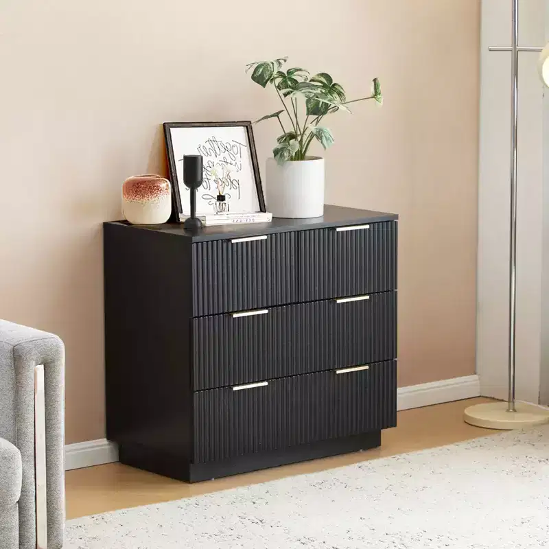 Karl Home 4-Drawer Black MDF (Medium-Density Fiberboard) 28.35in. W Nightstands