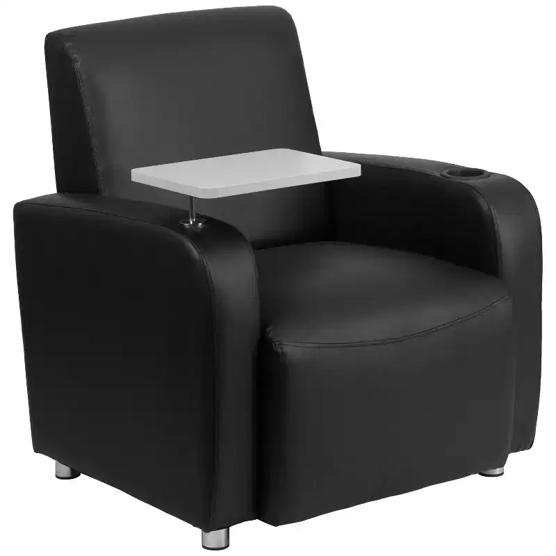 Flash Furniture LeatherSoft Guest Chair with Tablet Arm, Chrome Legs and Cup Holder