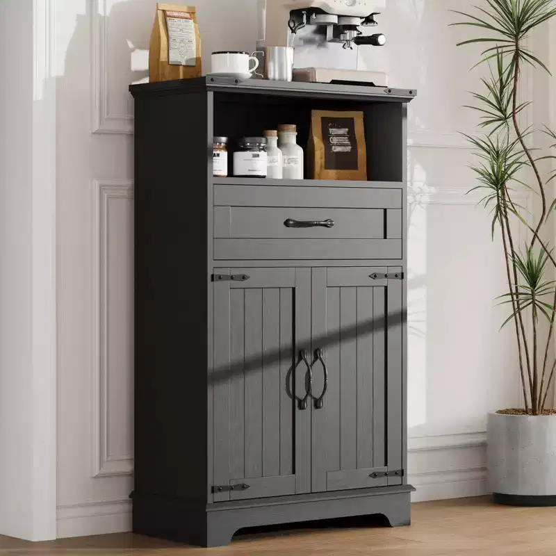 Farmhouse Storage Cabinet with Doors and Drawers, Freestanding Kitchen Pantry Cabinet, Floor Bathroom Storage Cabinet