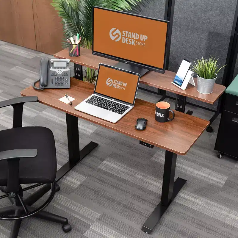 Stand Up Desk Store Programmable Electric Two-Tier Compact Standing Desk (White Frame/Birch Desktop, 48 Wide)