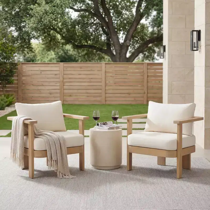 GDFStudio Mavis Acacia Wood Outdoor Club Chair with Cushion and Slatted Design