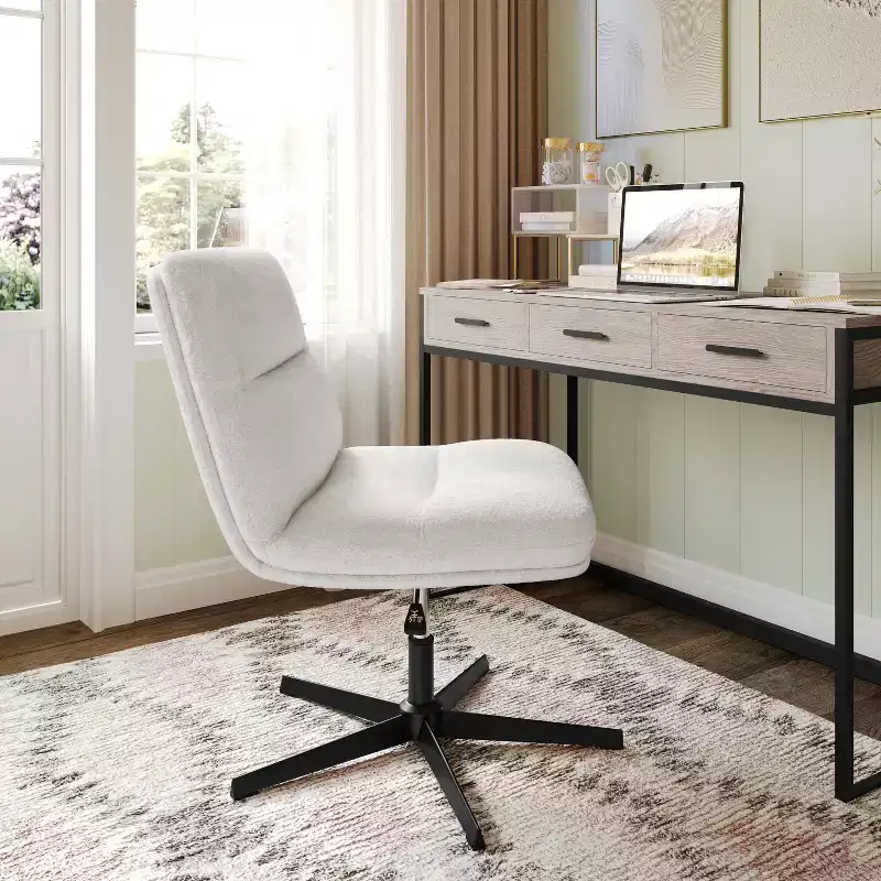 Bonded Leather Armless Swivel Office Chair with Height Adjustment, 300 lbs Capacity