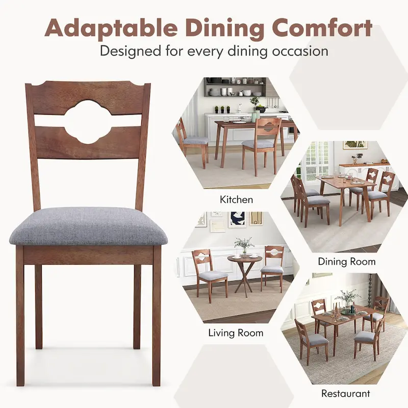 Gymax Set of 4 Dining Chair w/ Padded Seat High Back Rubber Wood Frame