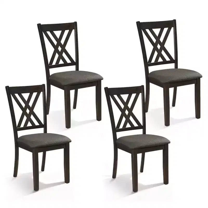 Costway 4 PCS Linen Fabric Upholstered Kitchen Armless Chairs with Rubber Wood Frame Gray/Natural