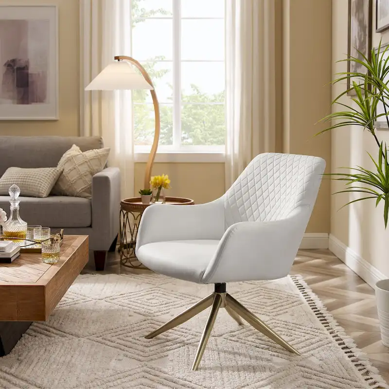 Faux Leather Swivel Accent Arm Chair