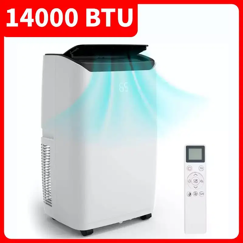 GustoWave 14000 BTU Portable Air Conditioner with Cooling, Dehumidifying & Fan, 24-Hour Timer Cools Up to 750 Sq. Ft., Balck