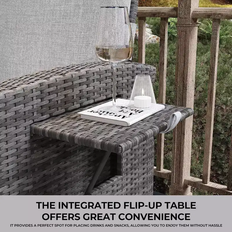 Patio Recliner Chair, Adjustable Back Footrest PE Wicker Weather Resistant with Flip Up Table Air Pump