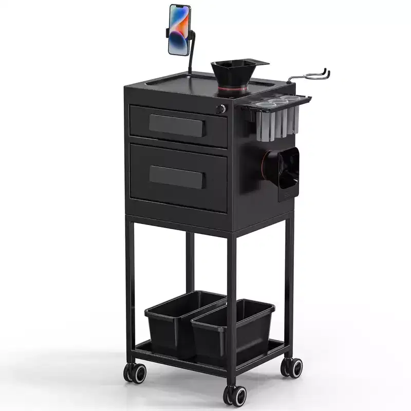 Metal Rolling Salon Trolley Cart with 2 Lockable Drawers