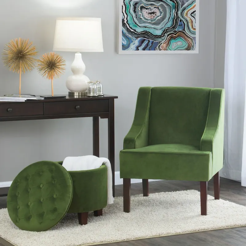 Velvet Swoop Arm Accent Chair | Upholstered Living Room Chair | Mid-Century Style