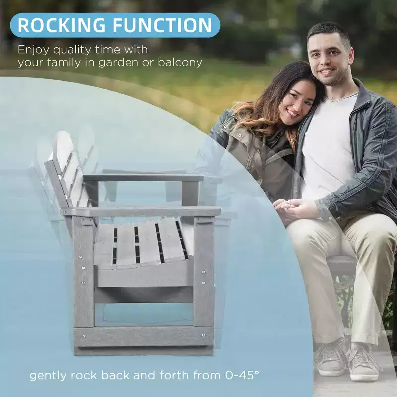 Patio Glider Bench w/ HDPE Slatted Double Rocking Chair