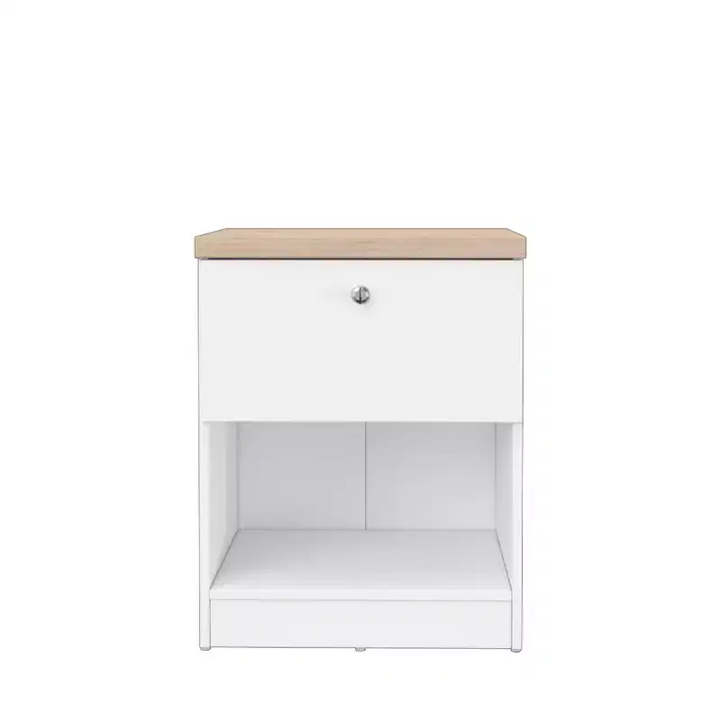 Homez 15.74 in. White and Natural Oak Rectangle Wood End Table with 1 Drawer