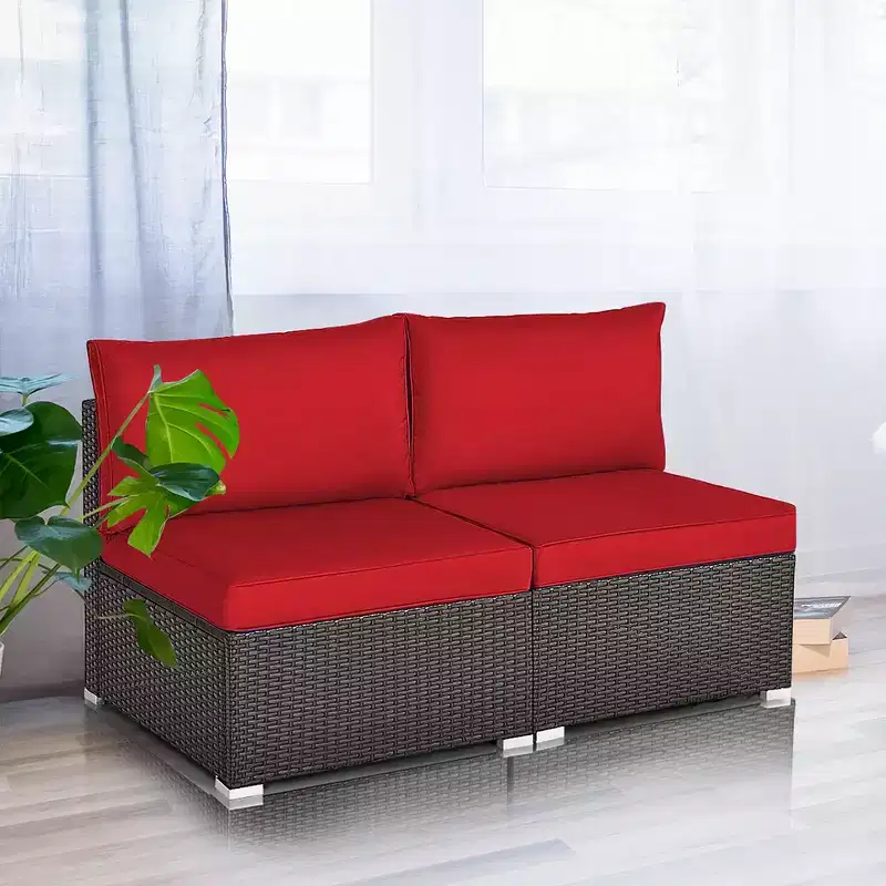 Costway 2PCS Patio Rattan Armless Sofa Sectional Conversation Furniture Set W/Cushion