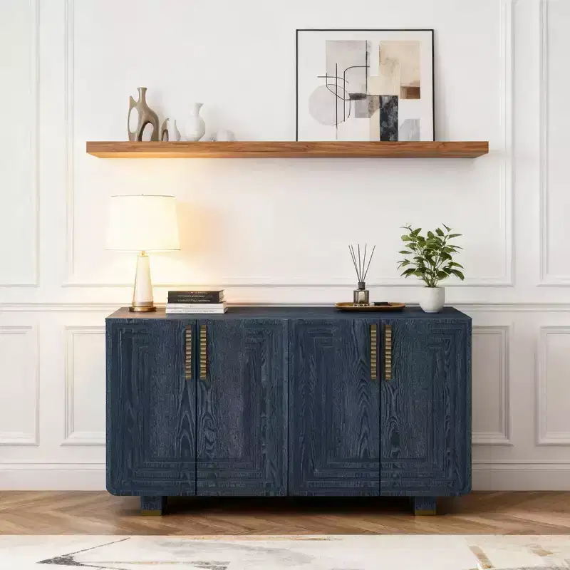 Luxystar 54 4-Door Vintage Sideboard Cabinet with Storage and Adjustable Shelves for Dining and Living Room, Antique Navy