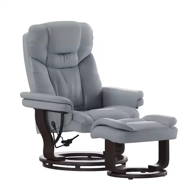 Flash Furniture Contemporary Multi-Position Recliner and Curved Ottoman with Swivel Mahogany Wood Base