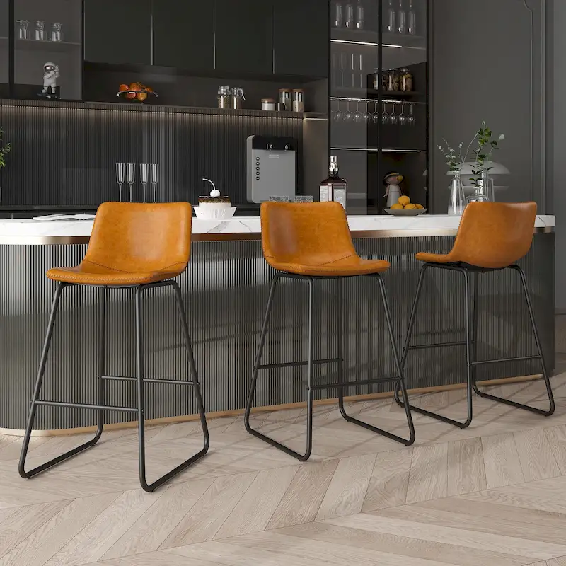26 Counter Height Bar Stools, Modern PU Leather Counter Stools Set of 3
