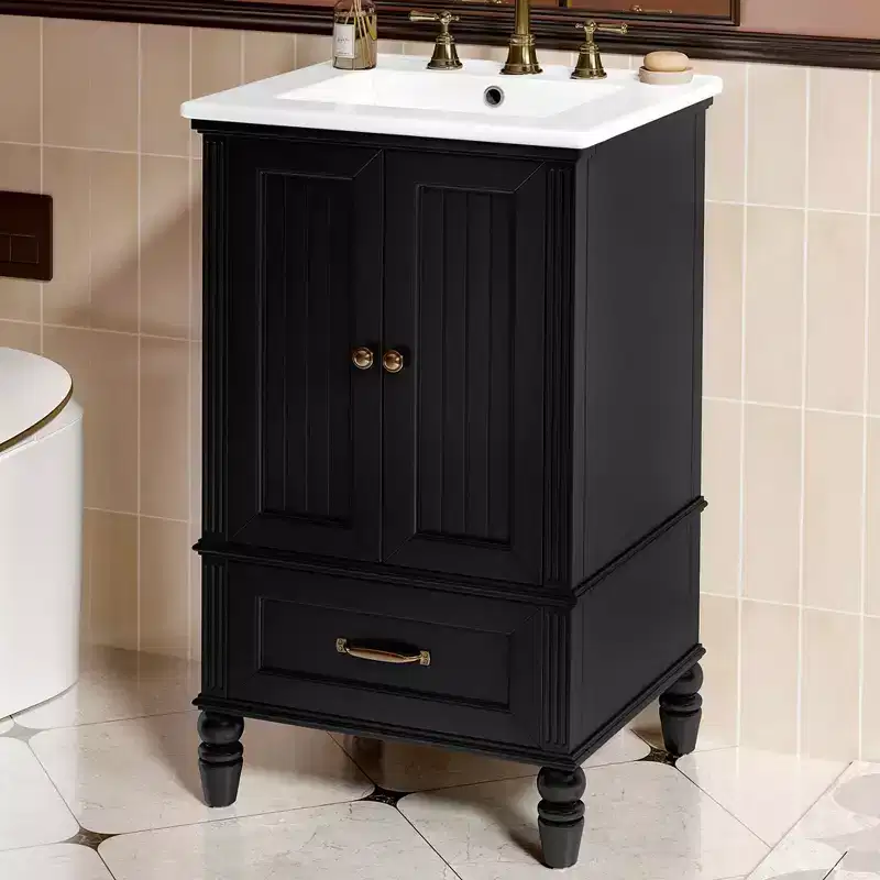 MAYEERTY 20 Bathroom Vanity with Sink 2 Doors Magnetic Stopper Adjustable Foot Pads Drawer White