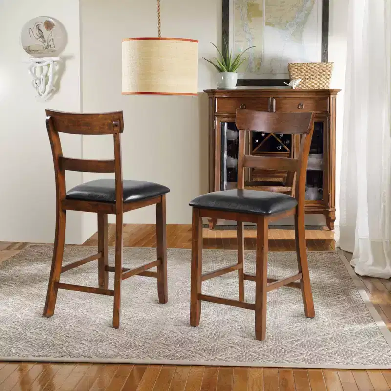 Costway Set of 2 Barstools Counter Height Chairs with Leather Seat&Rubber Wood Legs Brown, Black