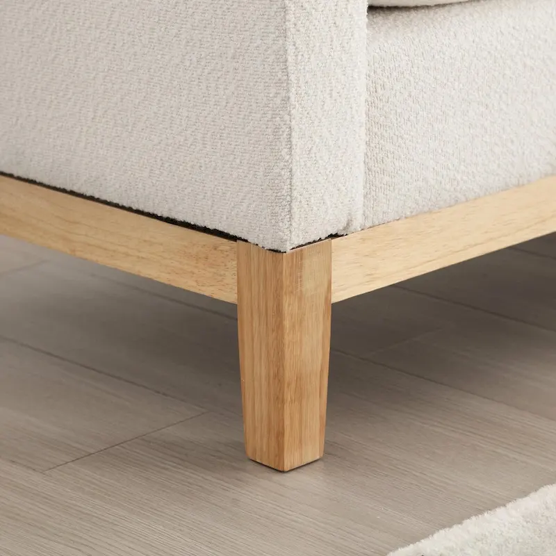 Elegant 53.5 Upholstered Ottoman Bench with Wood Legs & Bolster Pillows