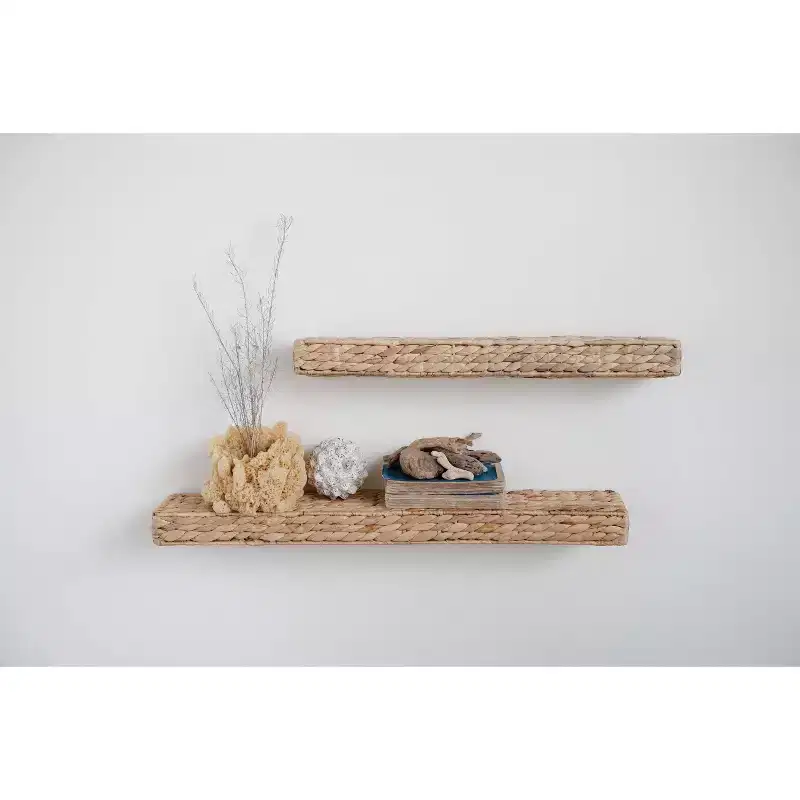 23.5" Handwoven Water Hyacinth Wall Shelf Brown