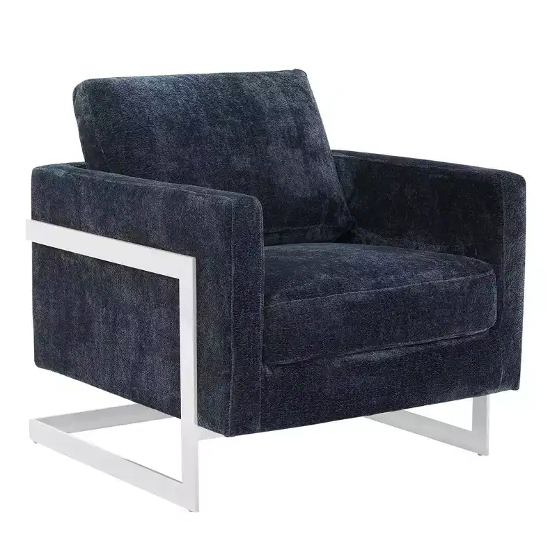 LeisureMod Boucle Accent Chair Upholstered Single Seater Sofa with Stainless-Steel Base