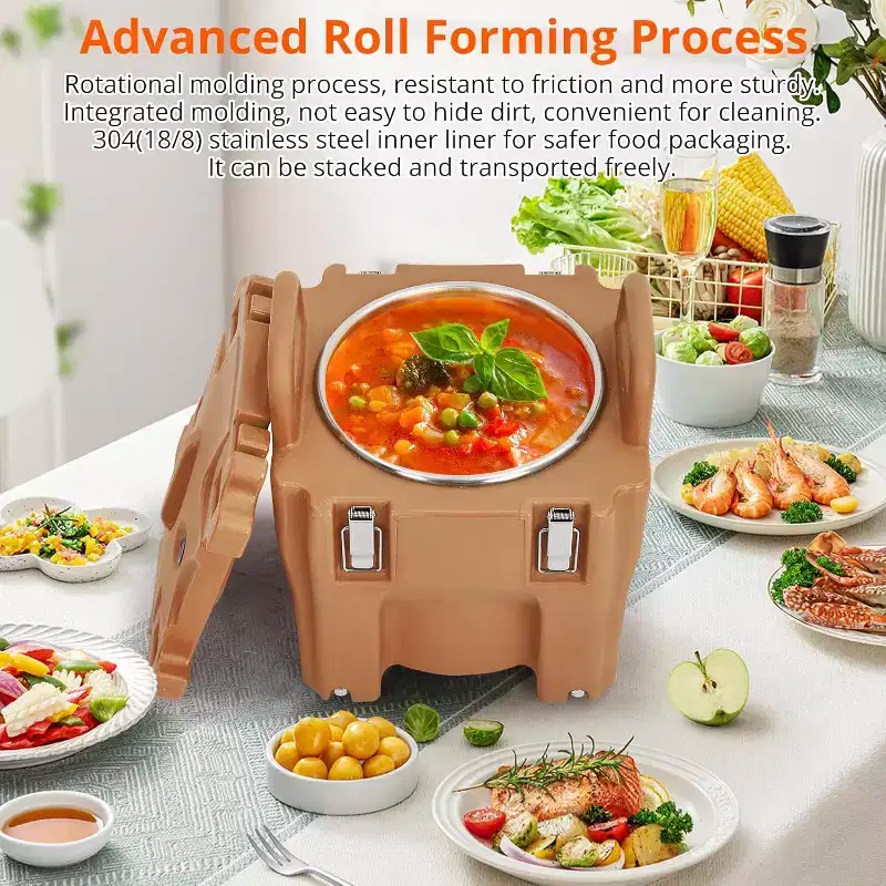 Insulated Food Carrier 22Qt Stackable Hot Box with Spoon and Wheels