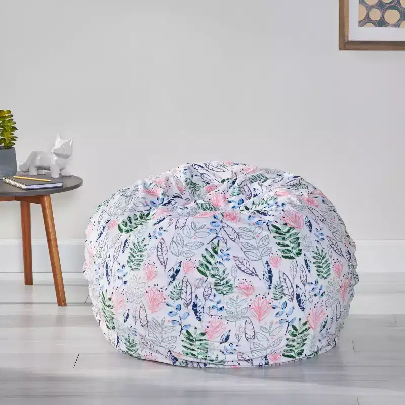 3' Modern Fabric Bean Bag Leaf Blossom Print/White