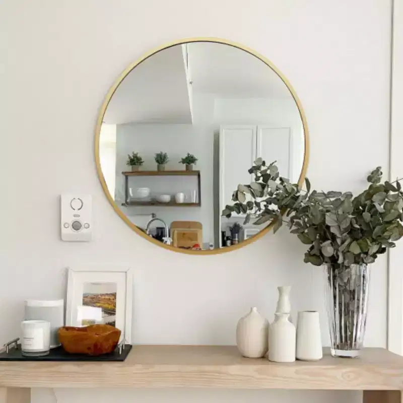 Gold 16 Inch Metal Round Bathroom Mirror with Durable Construction and Sleek Finish