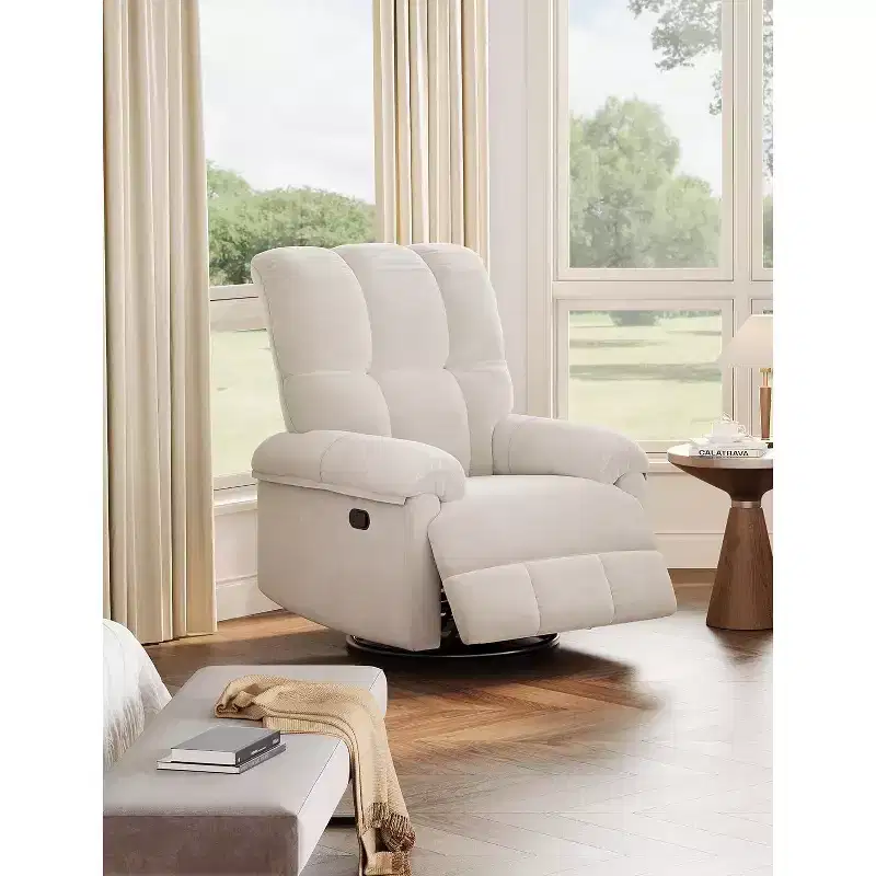 Oversized Swivel Rocker Recliner Chair, Overstuffed Chenille Upholstery, Padded Armrests, Infinite Recline, 350 lb Capacity, for Living Room
