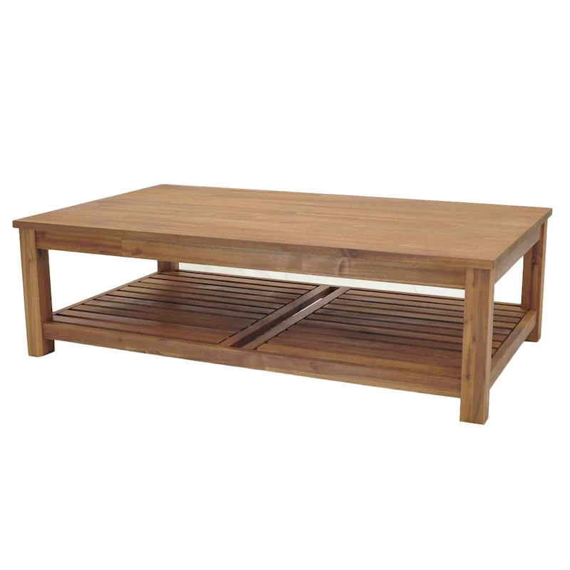 Solid Acacia Wood Coffee Table with Lower Shelf