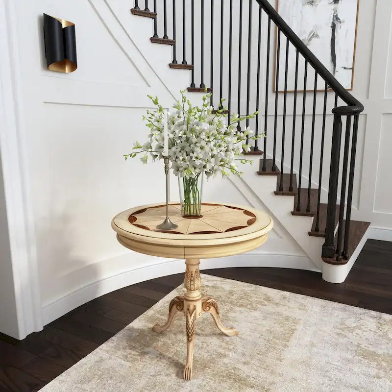 Traditional Round Wooden Pedestal Table in Cherry Finish - Dark Brown