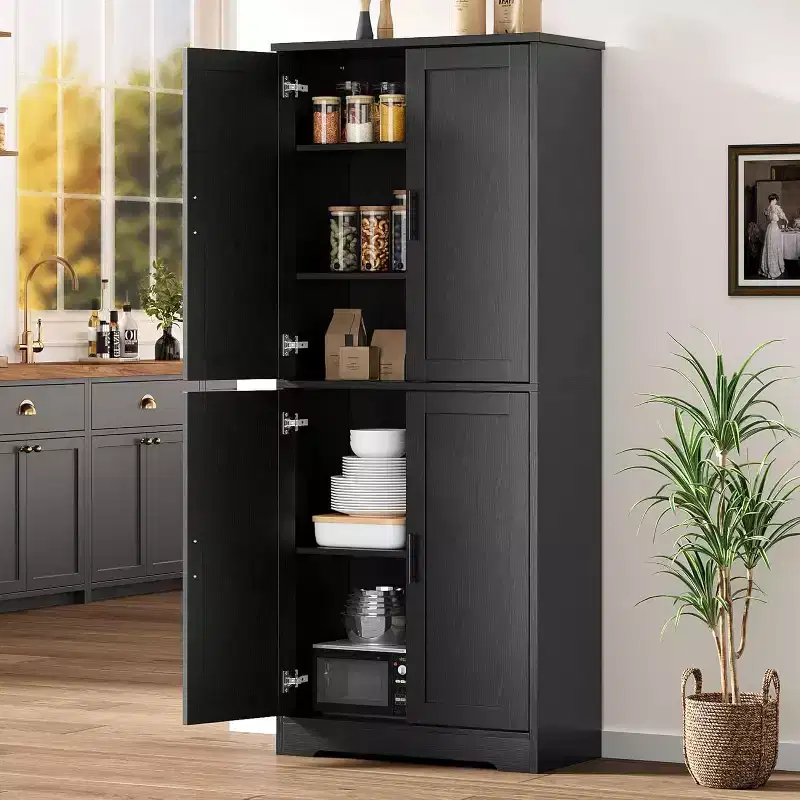 70 Tall Kitchen Pantry Cabinets with 2 Doors and 3 Adjustable Shelves, Freestanding Modern Storage Cabinet for Dining Room, Living Room