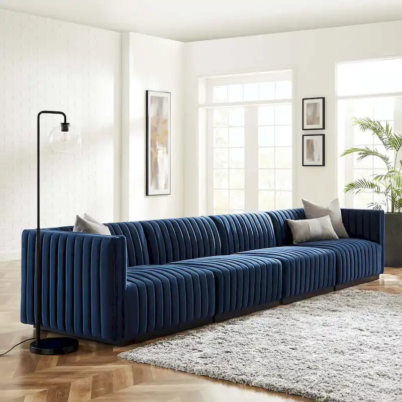 Channel Tufted Velvet Upholstered Sofa