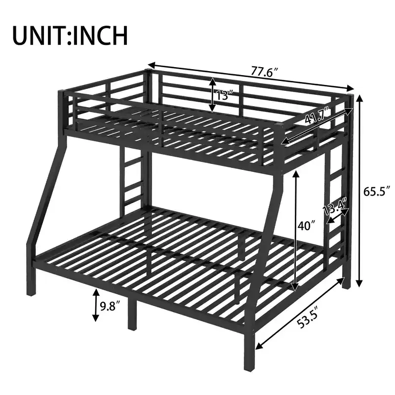 Bunk Bed with Ladder and Safety Guardrail, Metal Bunk Bed Frame for Teens and Adults, No Box Spring Needed
