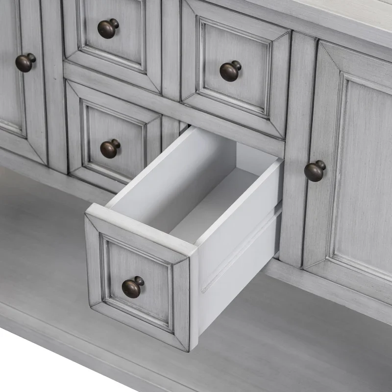 Retro Sideboard Console Table with Drawers and Bottom Shelf