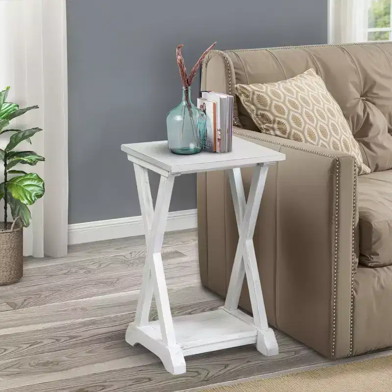 X-Farmhouse End Table Side Table with Storage Shelf