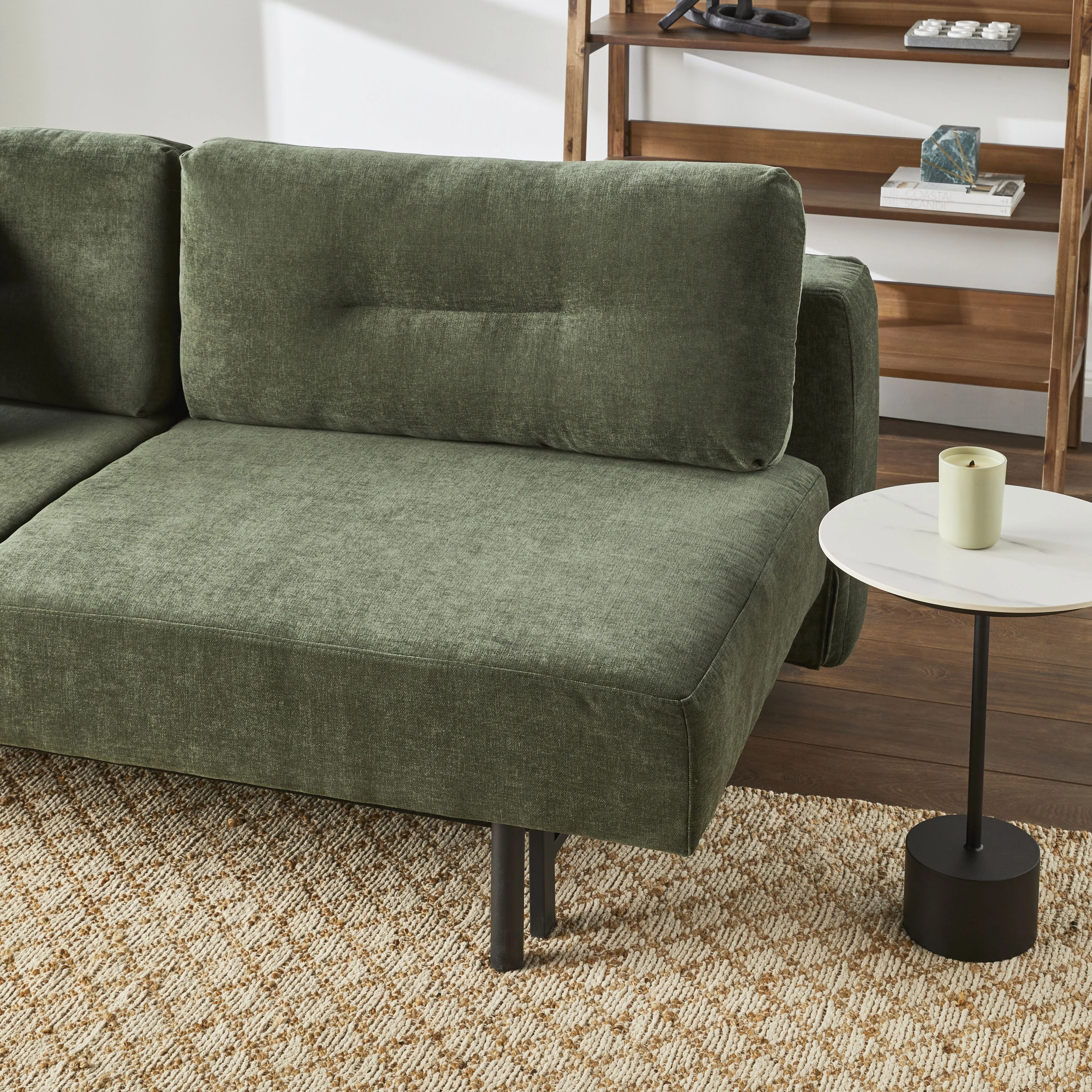 Mid-Century Pull-Out Sofa Bed Dark Green
