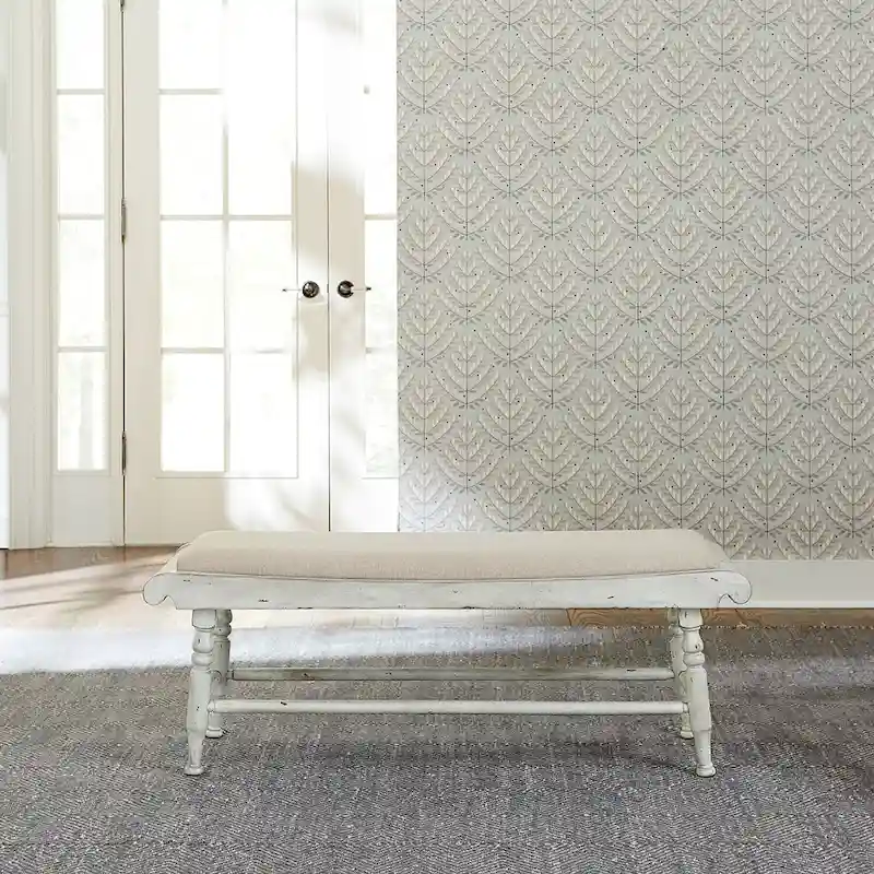 Antique Linen & Weathered Gray Dining Bench, English Country Style, Seats 1