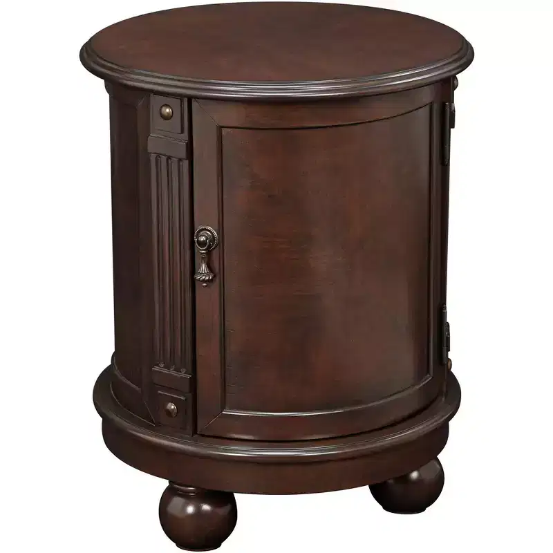 Elm Lane Kendall Vintage Espresso Wood Round Accent Table 19 Wide with Door and 2-Shelf Dark Brown for Living Room Bedroom Bedside Entryway Office