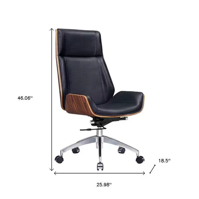 Black Rosewood and Silver Adjustable Height Swivel Office Chair