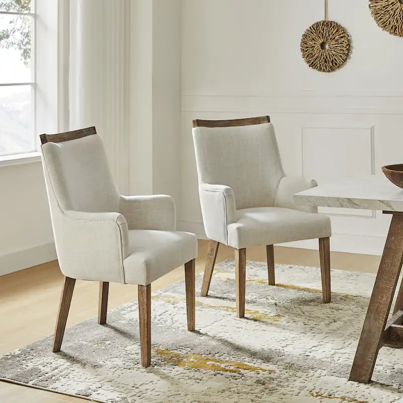 Farmhouse Upholstered Solid Wood Dining Chair Set of 2