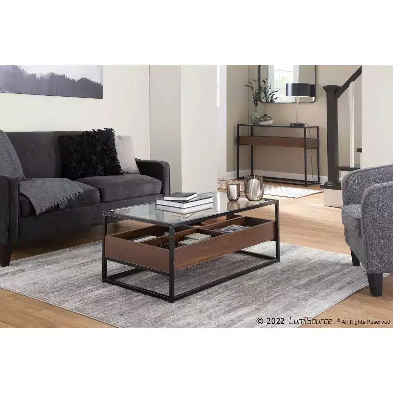 Display Tempered Glass Coffee Table with Storage Compartments