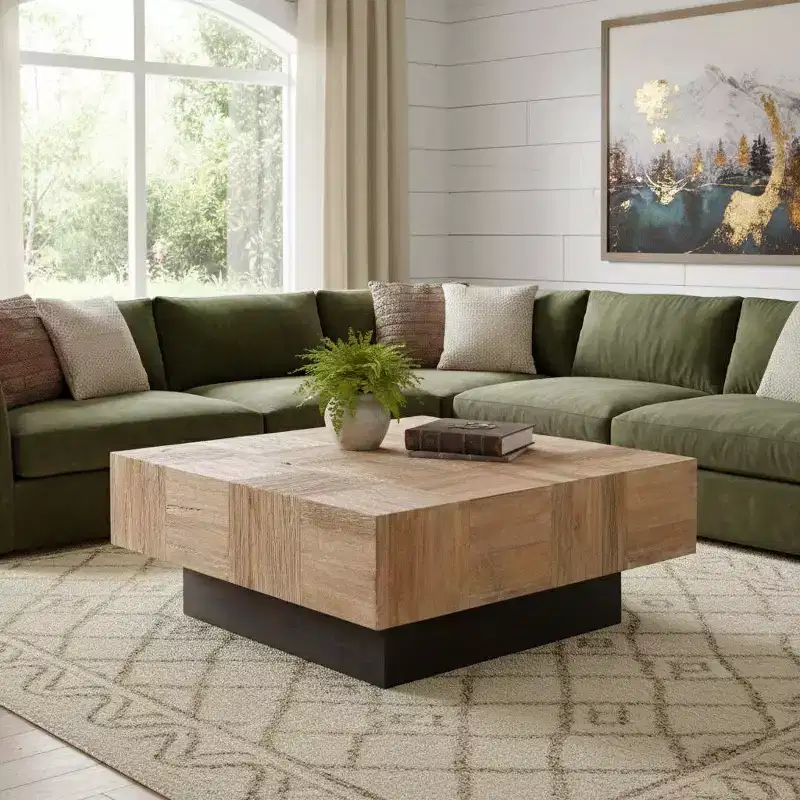 40 Brown and Black Solid Wood Square Block Coffee Table