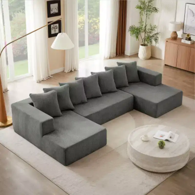 Chenille Cloud Couch: U-Shaped Sectional, Minimalist Luxury