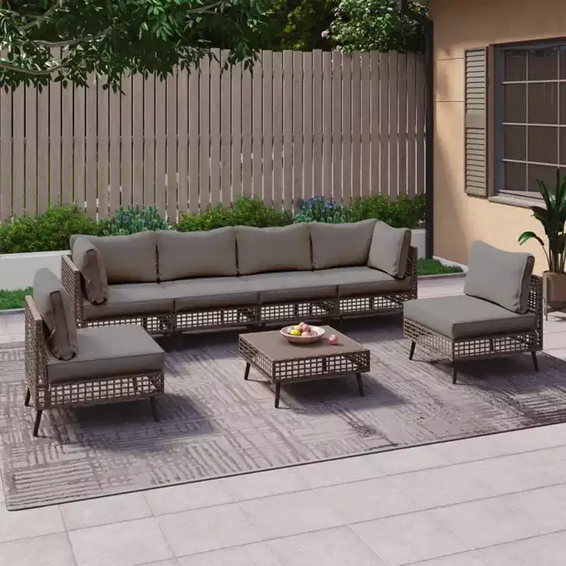 LAUSAINT HOME 7 Pieces Outdoor Sectional Sofa Set All-Weather Patio Conversation Set with Thick Cushions