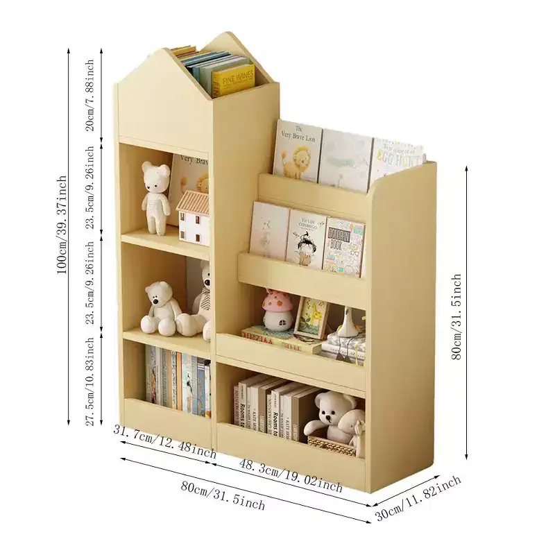 Wood Kids Bookshelf with 6 Compartments & 2 Baskets, Toy Storage Organizer for Bedroom, Nursery, Playroom