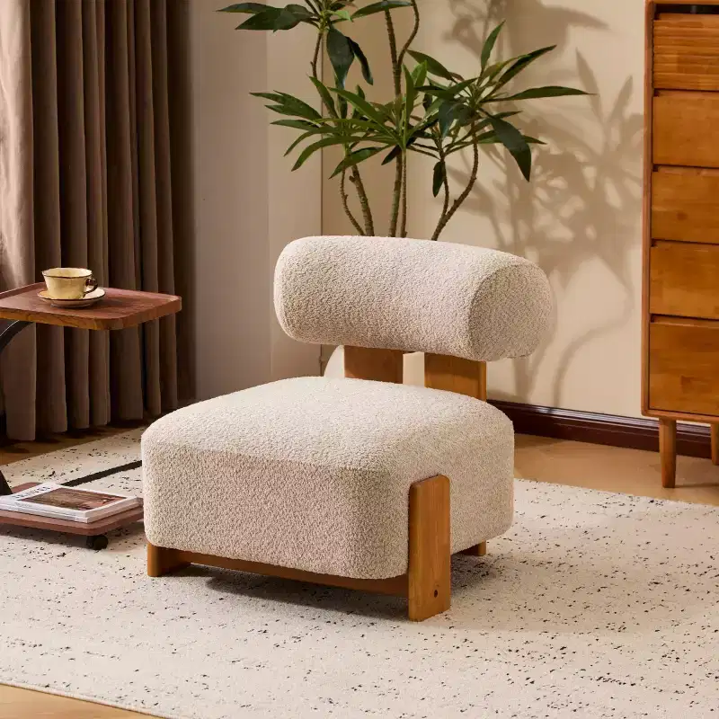 Modern Boucle Accent Chair with Rolled Backrest, Solid Wood Frame, Upholstered Accent Seating for Living Room, Bedroom, or Office