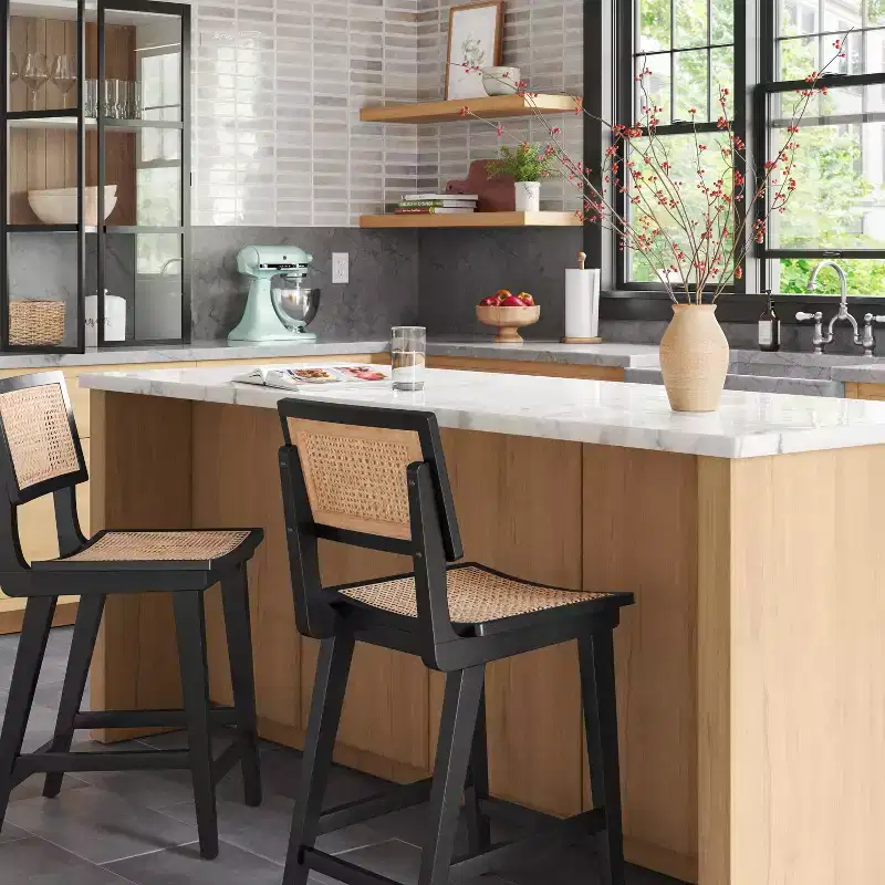23.62 Tormod Backed Cane Counter Height Barstool with Footrest - Threshold