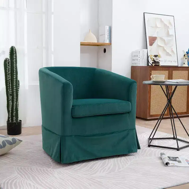 Acekool Modern Swivel Chair, Upholstered Accent Armchair with Wide Seat & Elastic Cushion for Living Room, Bedroom, Office