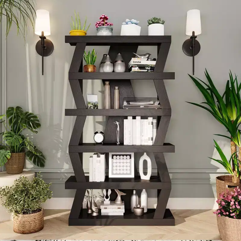 Famapy Open Bookcase Decorative shelf Unique shape Multifunctional storage Black